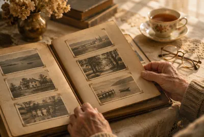 Hands turning the pages of a family photo album
