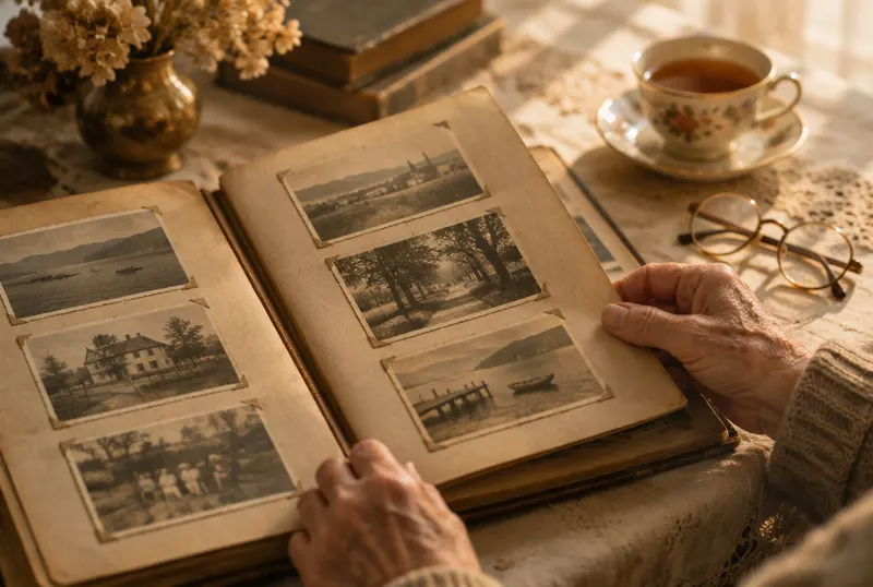 Hands turning the pages of a family photo album